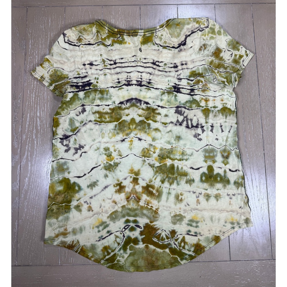 Lululemon Love Tee Shirt Womens 10/12 Green Tan Tie Dye V Neck Short Sleeve - Picture 5 of 8